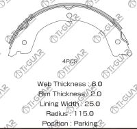 Тормозные колодки (РУЧНОГО ТОРМОЗА) TG-4515/FN0654* Ti·GUAR (комплект 4шт.)